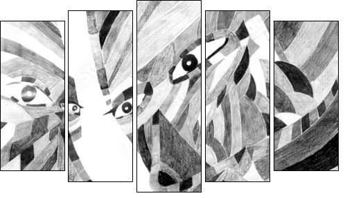 Cube people - Five-piece canvas, Pentaptych