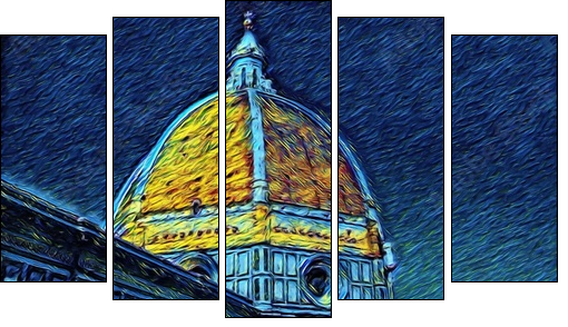 Florence Cathedral in Tuscany, Italy. Italian architecture. Big size oil painting fine art. Van Gogh style impressionism drawing artwork. Creative artistic print for canvas or poster. - Five-piece canvas, Pentaptych