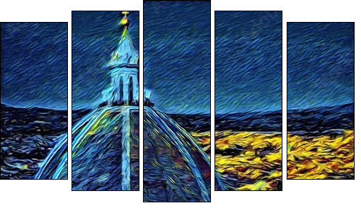 Cityscape view of Florence, tourism in Italy. Italian city old architecture. Big size oil painting fine art. Van Gogh style impressionism drawing artwork. Creative artistic print for canvas or poster. - Five-piece canvas, Pentaptych