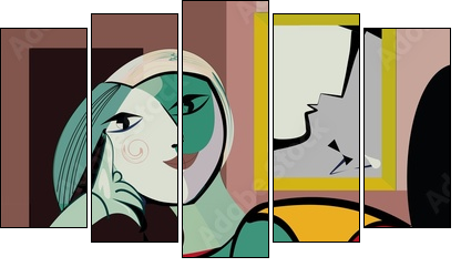 Colorful abstract background, inspired by Picasso, woman in armchair - Five-piece canvas, Pentaptych