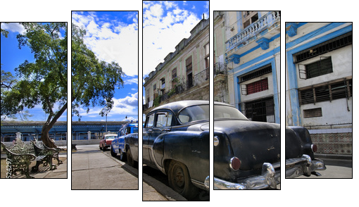 Havana Street with Oldtimer - Five-piece canvas, Pentaptych