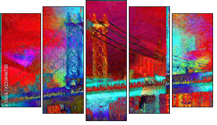 Manhattan bridge - Five-piece canvas, Pentaptych