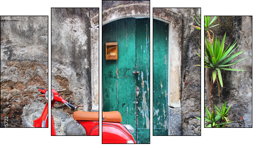 Red scooter - Five-piece canvas, Pentaptych