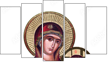 russian icon of 19th century, Virgin Mary and Jesus - Five-piece canvas, Pentaptych