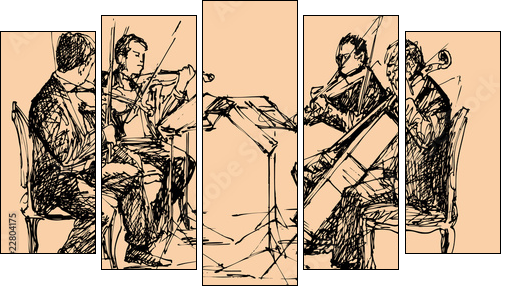 musician quartet - Five-piece canvas, Pentaptych