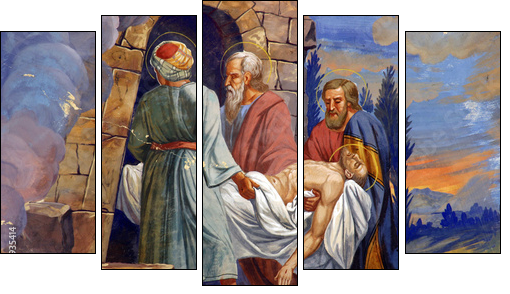 Jesus is laid in the tomb - Five-piece canvas, Pentaptych
