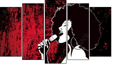 jazz singer on grunge background - Five-piece canvas, Pentaptych