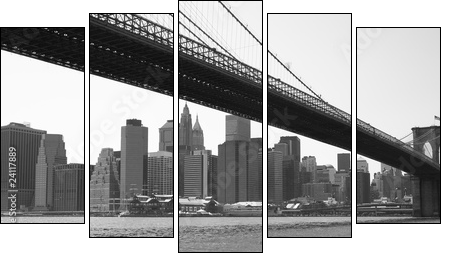 New York City Brooklyn bridge black & white - Five-piece canvas, Pentaptych