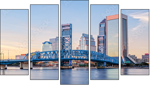 Skyline of Jacksonville, FL and Main Street Bridge - Five-piece canvas, Pentaptych