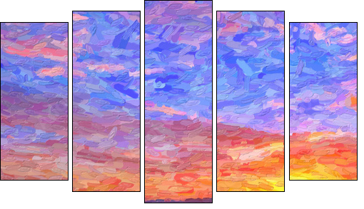 IMPRESSIONISM sunset in the mountains - Five-piece canvas, Pentaptych