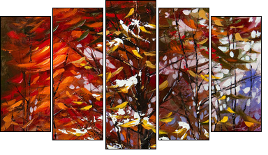 Road to autumn wood - Five-piece canvas, Pentaptych
