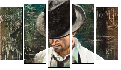 Portrait of the man with a cigarette - Five-piece canvas, Pentaptych