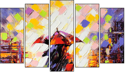 Two enamoured under an umbrella - Five-piece canvas, Pentaptych