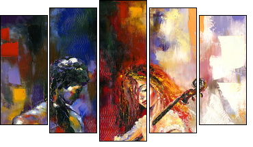 The girl and a violoncello - Five-piece canvas, Pentaptych