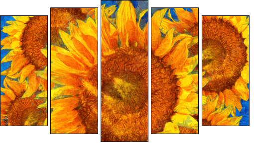 Sunflowers arrangement. Van Gogh style imitation. - Five-piece canvas, Pentaptych