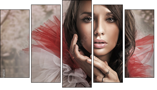 Portrait of a young brunette - Five-piece canvas, Pentaptych