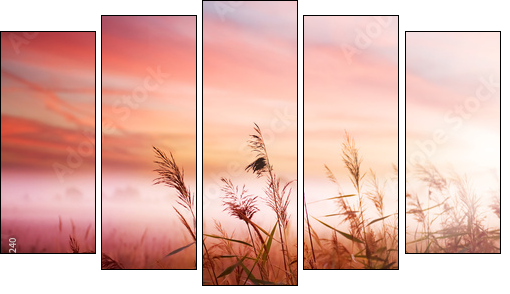Foggy Landscape.Early Morning Mist. - Five-piece canvas, Pentaptych