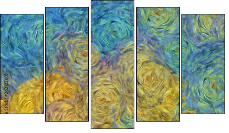Abstract texture background. Digital painting in Vincent Van Gogh style artwork. Hand drawn artistic pattern. Modern art. Good for printed pictures, postcards, posters or wallpapers and textile print. - Five-piece canvas, Pentaptych
