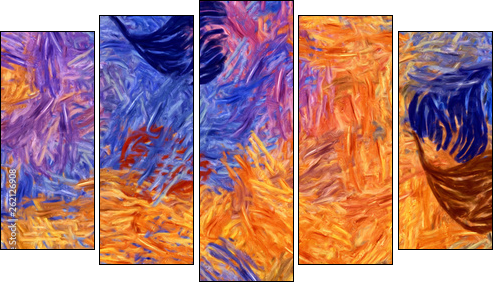 Impressionism wall art print. Vincent Van Gogh style oil painting. Swirl splashes. Surrealism artwork. Abstract artistic background. Real brush strokes on canvas. - Five-piece canvas, Pentaptych