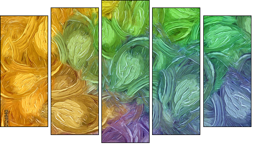 Impressionism wall art print. Vincent Van Gogh style oil painting. Swirl splashes. Surrealism artwork. Abstract artistic background. Real brush strokes on canvas. - Five-piece canvas, Pentaptych