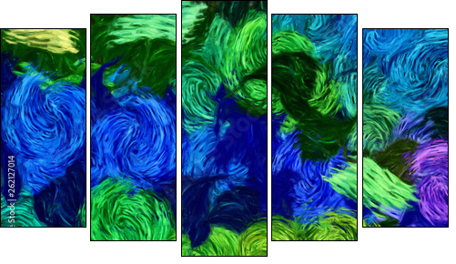 Impressionism wall art print. Vincent Van Gogh style oil painting. Swirl splashes. Surrealism artwork. Abstract artistic background. Real brush strokes on canvas. - Five-piece canvas, Pentaptych