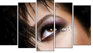 Fashion Girl's Face.Perfect makeup.Isolated on Black - Five-piece canvas, Pentaptych