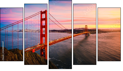 The Golden Gate Bridge at Sunset, San Francisco , CA - Five-piece canvas, Pentaptych
