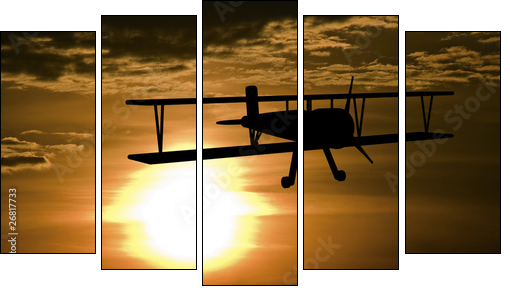 Airplane and sunset - Five-piece canvas, Pentaptych