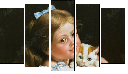 Portrait of the girl with a cat - Five-piece canvas, Pentaptych