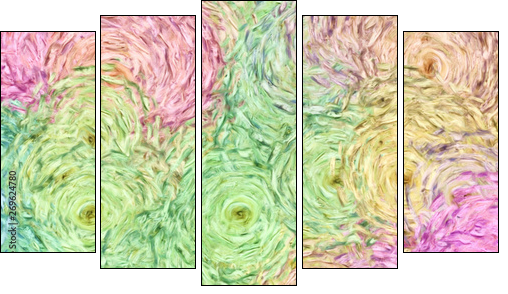 Abstract painting impressionism wall art print example with oil imitation in Vincent Van Gogh style. Artistic contemporary design decor elements. Pop modern abstraction with vibrant bright strokes. - Five-piece canvas, Pentaptych