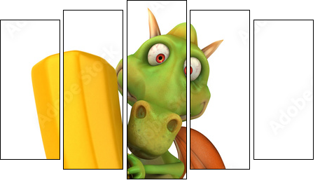 Dragon et crayon - Five-piece canvas, Pentaptych