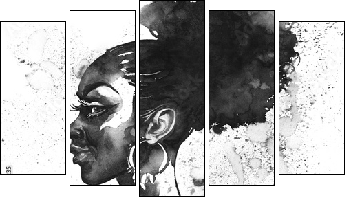 Watercolor fashion portrait - Five-piece canvas, Pentaptych