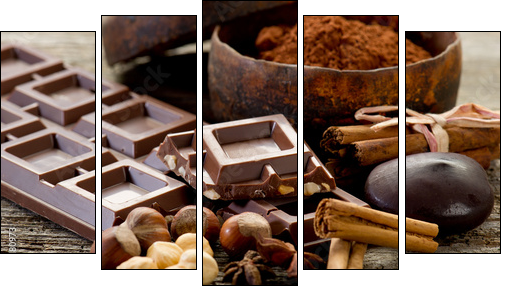 chocolate with ingredients-cioccolato e ingredienti - Five-piece canvas, Pentaptych