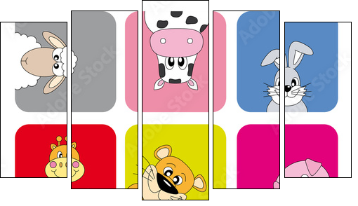 animales divertidos - Five-piece canvas, Pentaptych