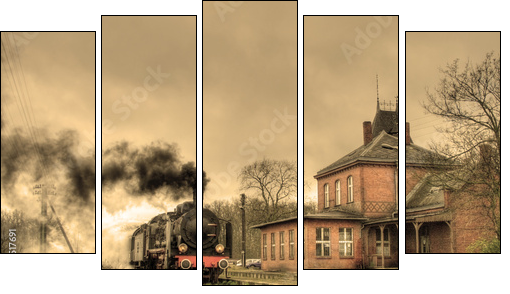 Old retro steam train - Five-piece canvas, Pentaptych