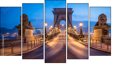Historic Chain Bridge in Budapest in winter - Five-piece canvas, Pentaptych