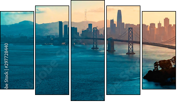 Aerial view of the Bay Bridge in San Francisco, CA - Five-piece canvas, Pentaptych