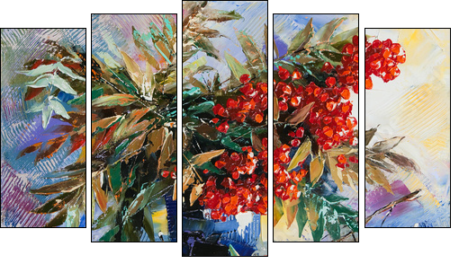 Still-life with a mountain ash and apples - Five-piece canvas, Pentaptych