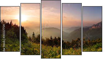 Roszutec peak in sunset - Slovakia mountain Fatra - Five-piece canvas, Pentaptych