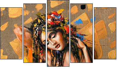 Portrait of the beautiful naked girl - Five-piece canvas, Pentaptych