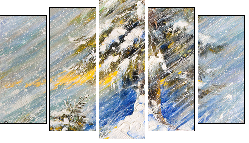 Fir-tree in snow. A picture drawn by oil - Five-piece canvas, Pentaptych