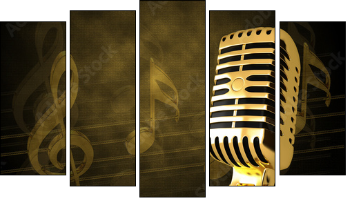 Gold vintage microphon - Five-piece canvas, Pentaptych