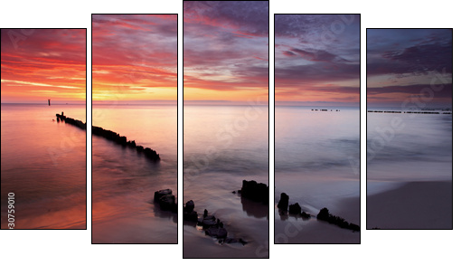 Sunrise on ocean - baltic - Five-piece canvas, Pentaptych