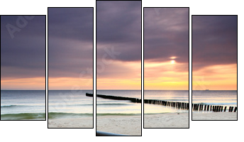 Boat on beautiful beach in sunrise - Five-piece canvas, Pentaptych