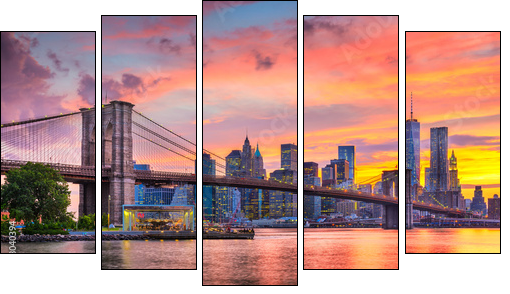Lower Manhattan Skyline and Brooklyn Bridge - Five-piece canvas, Pentaptych