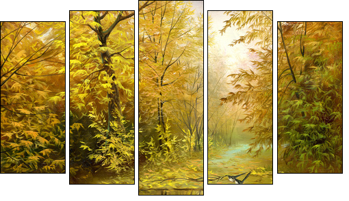 Road to autumn wood - Five-piece canvas, Pentaptych