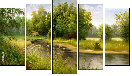Wood lake - Five-piece canvas, Pentaptych