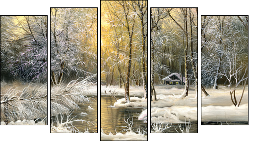 Wood lake - Five-piece canvas, Pentaptych