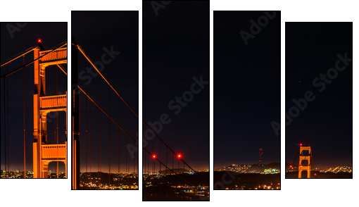 golden gate bridge at night - Five-piece canvas, Pentaptych