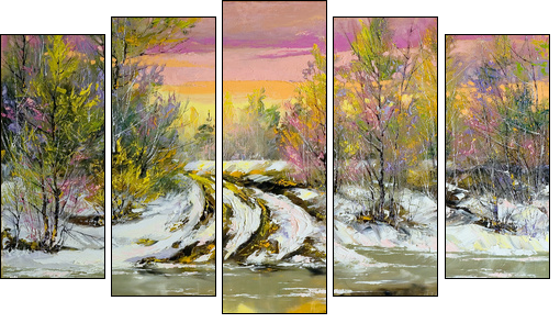 Spring high water - Five-piece canvas, Pentaptych